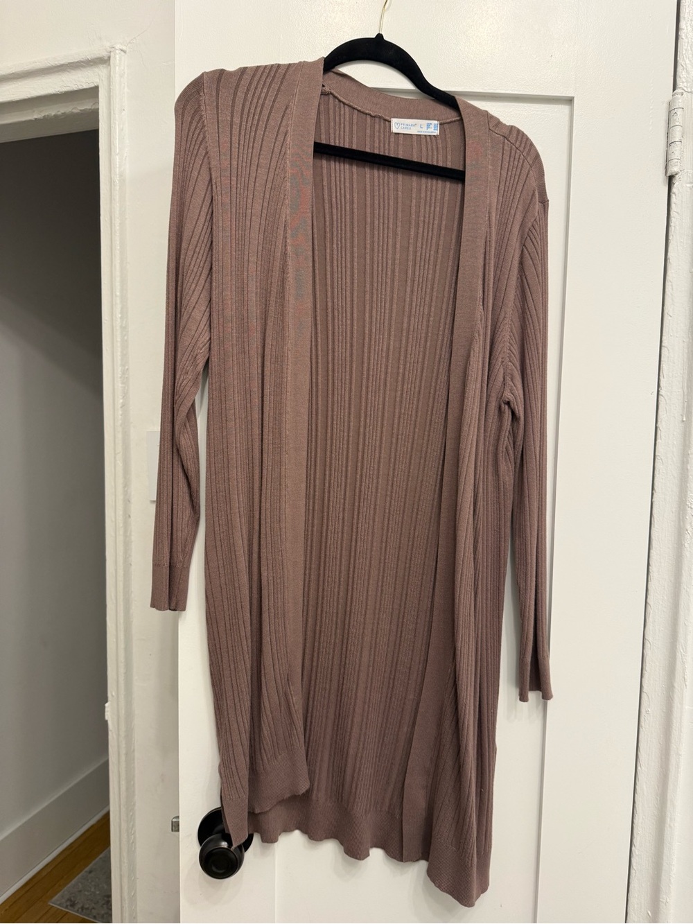 Primark Long Ribbed Open-Front Cardigan - Mauve Taupe